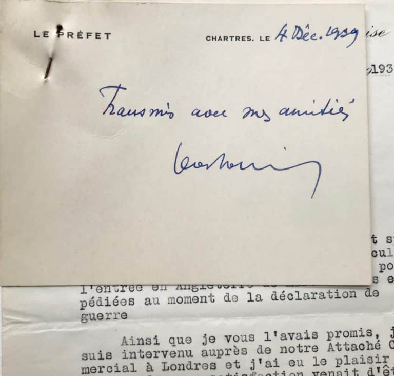 Rare carte autographe signée de Jean Moulin