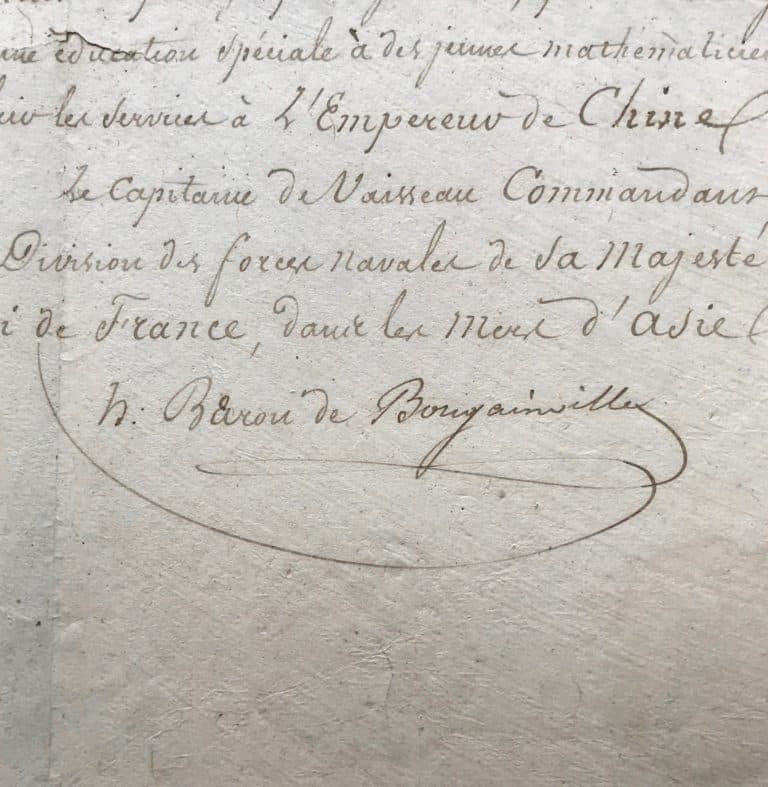 Rare lettre du baron de Bougainville à Macao à bord de la Thétis lors de sa circumnavigation
