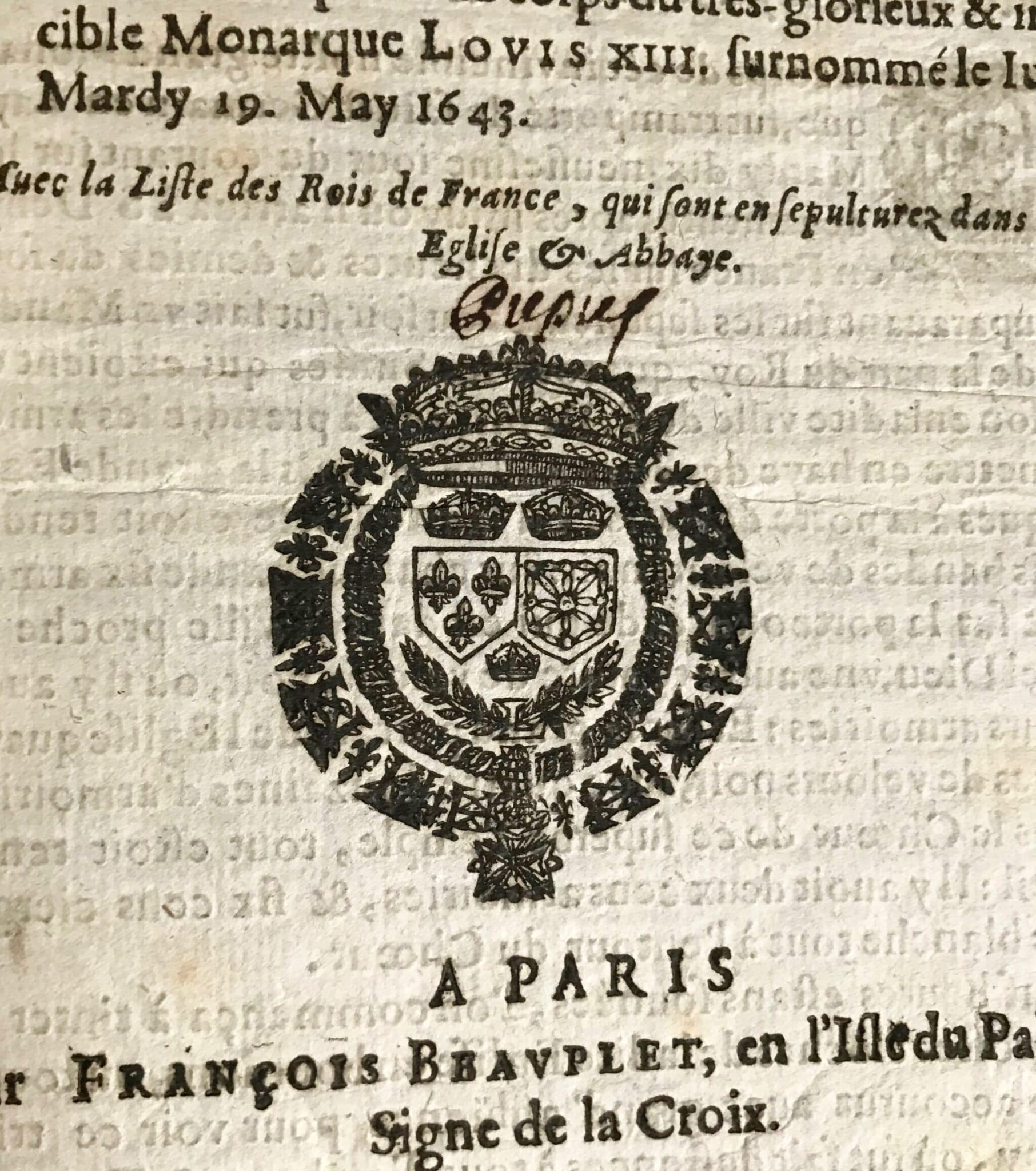 Rare relation des funérailles de Louis XIII à Saint Denis – vue 3 Rare relation des funérailles de Louis XIII à Saint Denis – vue 3