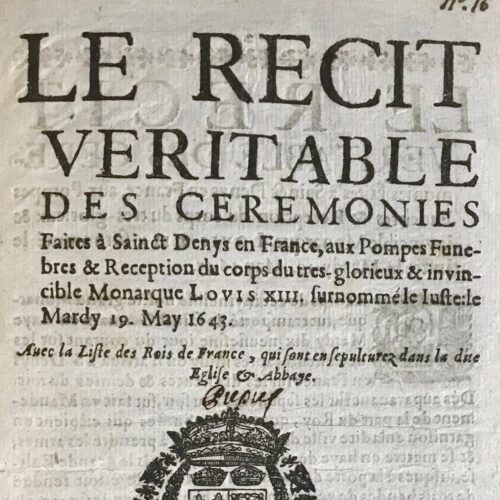 Rare relation des funérailles de Louis XIII à Saint Denis