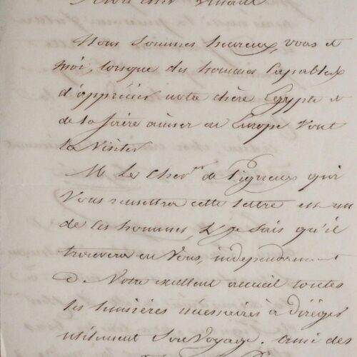 Lettre du saint-simonien Prosper Enfantin à son ami l'égyptologue Linant-Bey