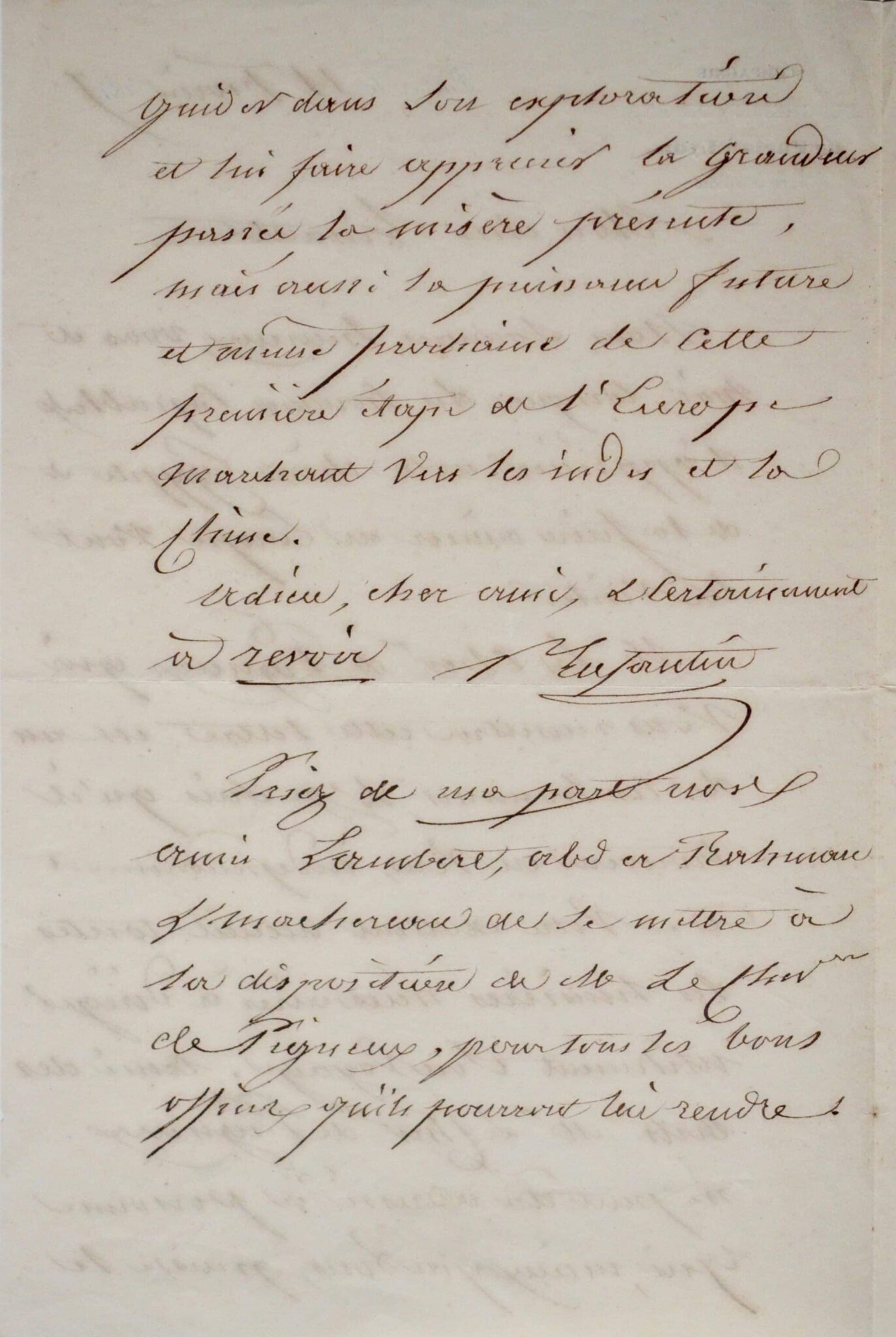 Lettre du saint-simonien Prosper Enfantin à son ami l'égyptologue Linant-Bey – vue 3 Lettre du saint-simonien Prosper Enfantin à son ami l'égyptologue Linant-Bey – vue 3