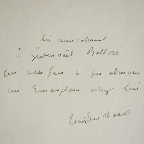 Envoi autographe signé d'Henri Michaux à Gwen-Aël Bolloré, sur papier Japon