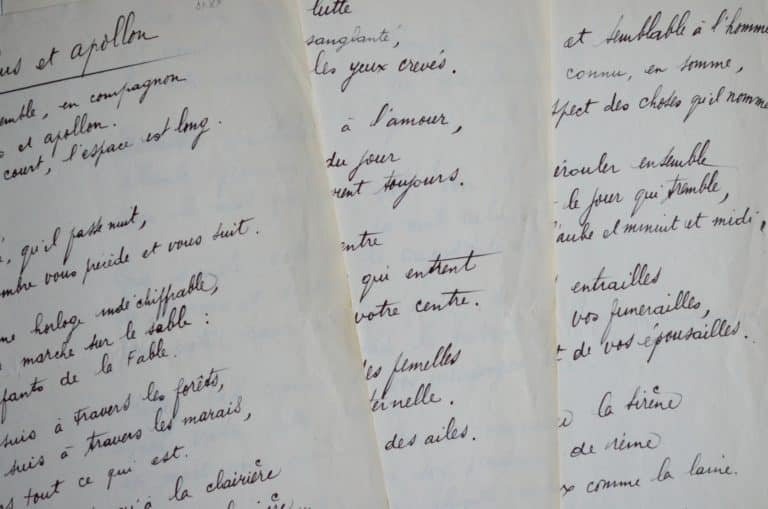 Beau manuscrit autographe du poème Bacchus et Apollon, de Robert Desnos
