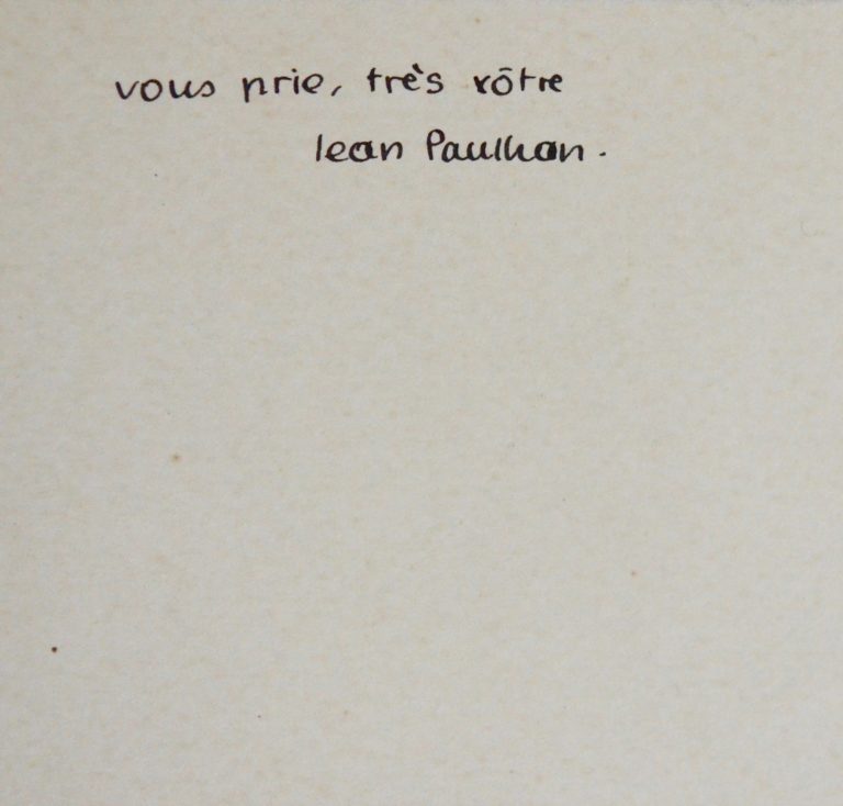 2 lettres de Jean Paulhan à Renée Dunan évoquant Han Ryner et Batouala de René Maran