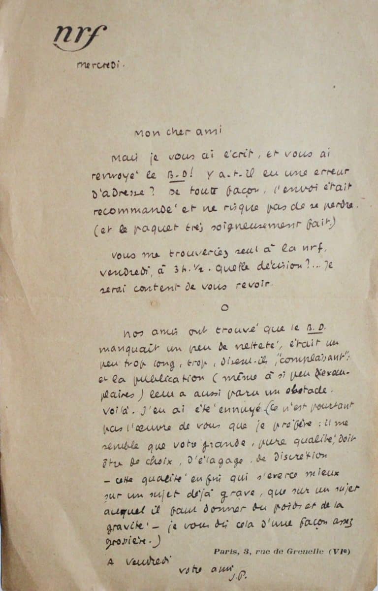 Jean Paulhan formule une critique de l&rsquo;oeuvre d&rsquo;un ami