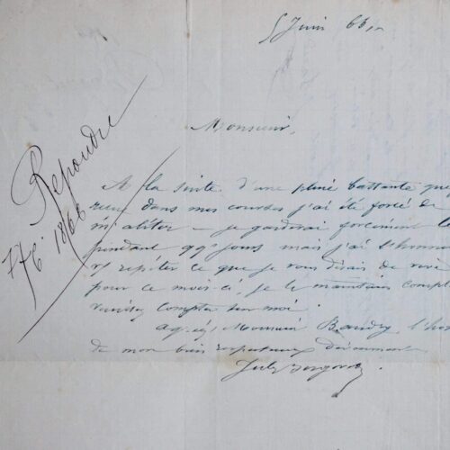 Lettre de Jules Bergeret, général de la Commune, au librairie Baudry