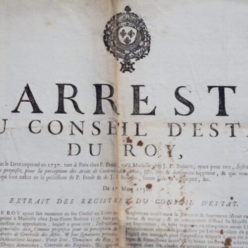 Affiche du Conseil d'Etat du Roy, ordonnant confiscation d'un livre de 1737