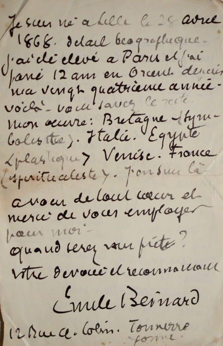 Emile Bernard évoque sa préface aux Lettres de Van Gogh, Cézanne et son oeuvre