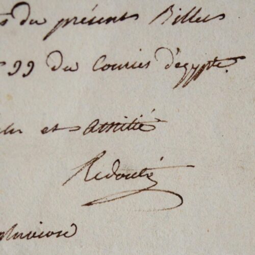 Rare billet du peintre Henri-Joseph Redouté pendant l'Expédition d'Egypte