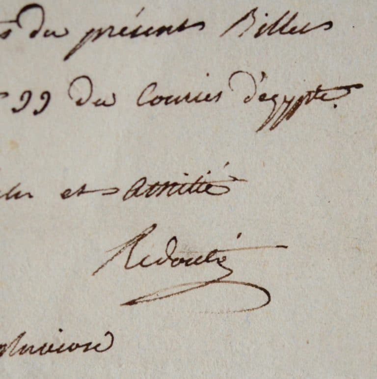 Rare billet du peintre Henri-Joseph Redouté pendant l&rsquo;Expédition d&rsquo;Egypte