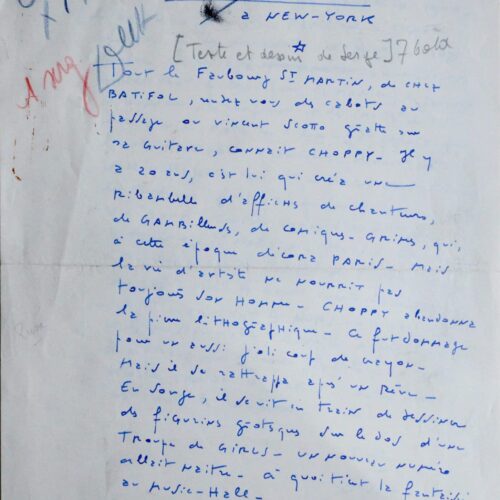 Manuscrit de Serge consacré à Raymond Choppy, dessinateur de music-hall – vue 2