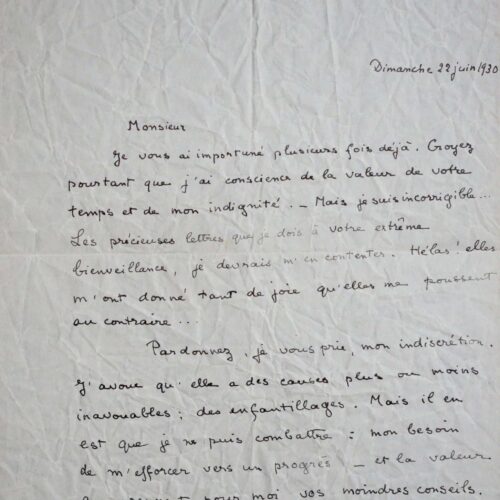 Rare lettre de Claude Cahun, à son maître, André Gide – vue 2