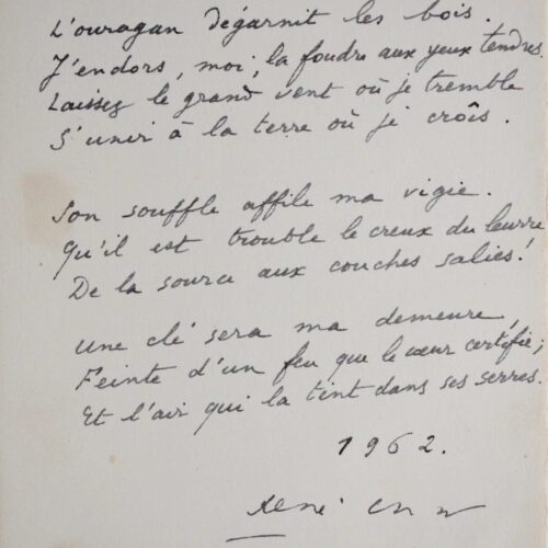 Manuscrit du poème Effacement du peuplier, de René Char – vue 2