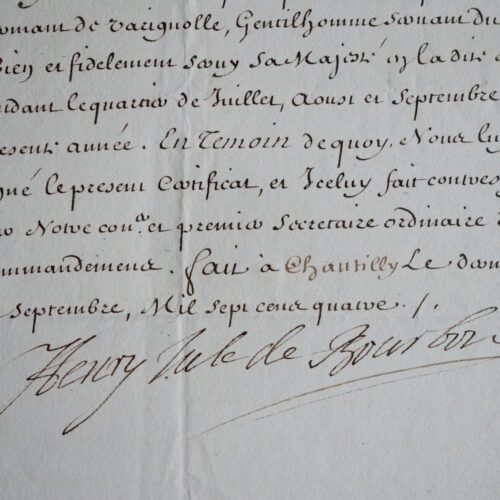 Certificat du prince de Condé à un gentilhomme servant du Roi