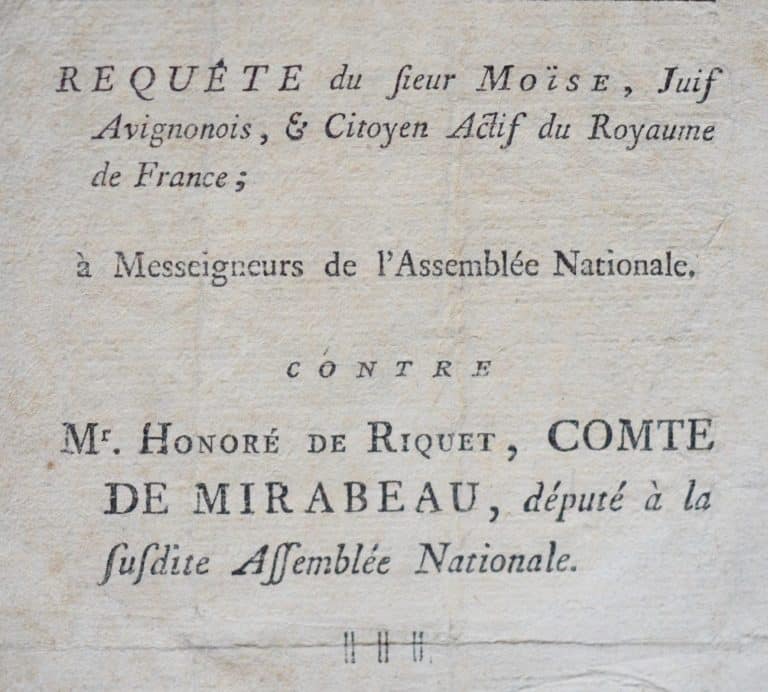 Un « Juif avignonais » dénonce les dettes de Mirabeau