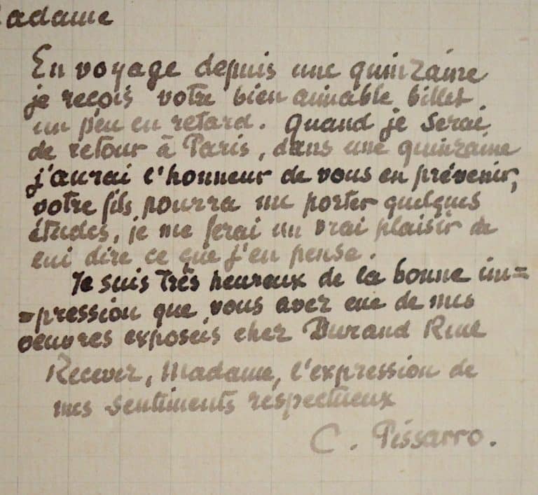 Pissarro ravi de l&rsquo;impression donnée par sa récente exposition chez Durand-Ruel