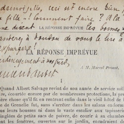 La Réponse imprévue de Lucien Daudet, nouvelle dédiée à Proust, avec bel envoi