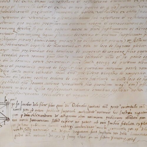 Spectaculaire rouleau de parchemin italien de plus de 4 mètres de longueur, daté de 1526