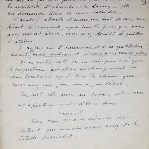 Belle lettre de Marcel Duchamp aux Waldberg sur l'atelier de la rue Larrey – vue 2