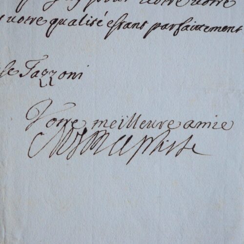 Lettre de la duchesse de Savoie, Marie-Jeanne-Baptiste de Savoie-Nemours, à la marquise Tazzoni-Ferrare