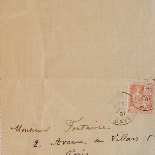 Lettre d'Odilon Redon à son mécène Arthur Fontaine – vue 2