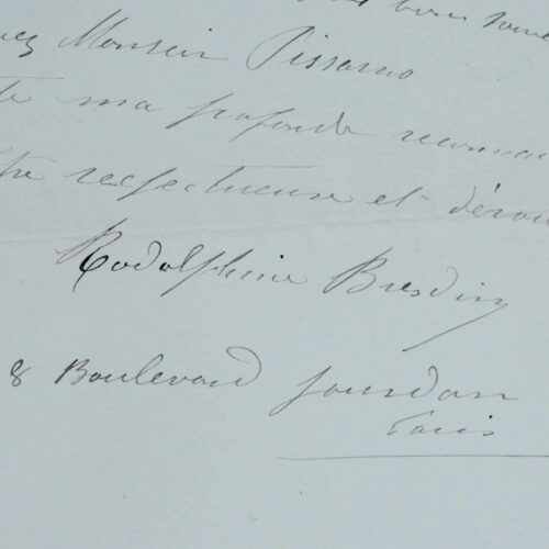 Ensemble de 4 lettres de Rodolphine Bresdin à Camille Pissarro sur la vente d'estampes