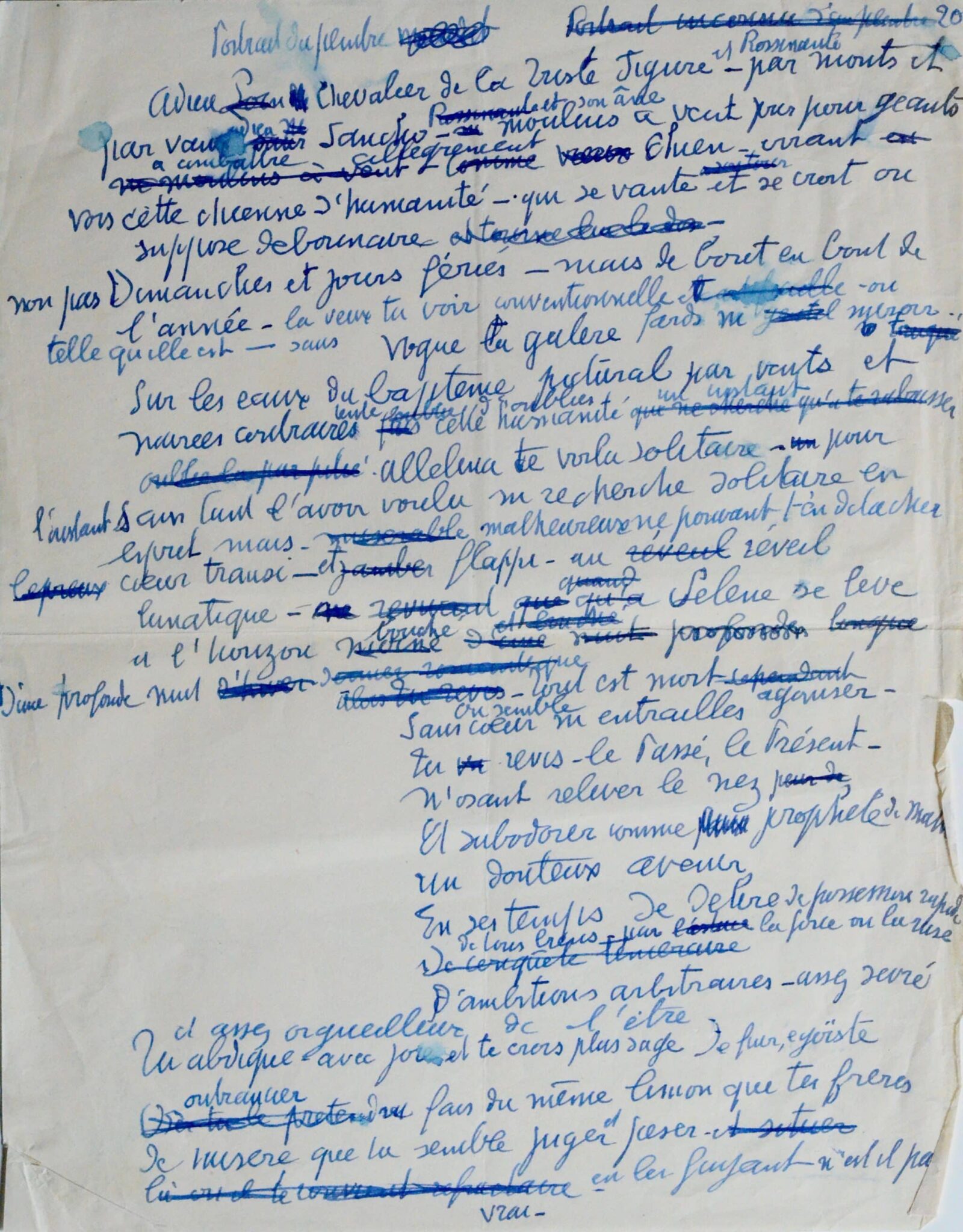 Manuscrit de Georges Rouault, intitulé « Portrait du peintre »