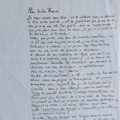 Belle lettre de Claude Autant-Lara sur son adaptation de Lucien Leuwen, de Stendhal – vue 2