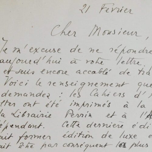 Jacques Rivière explique la rareté des éditions des Cahiers d'André Walter, de Gide