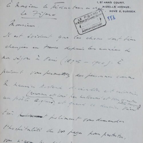 Lord Alfred Douglas défend son honneur face aux calomnies de Maurice Rostand – vue 2