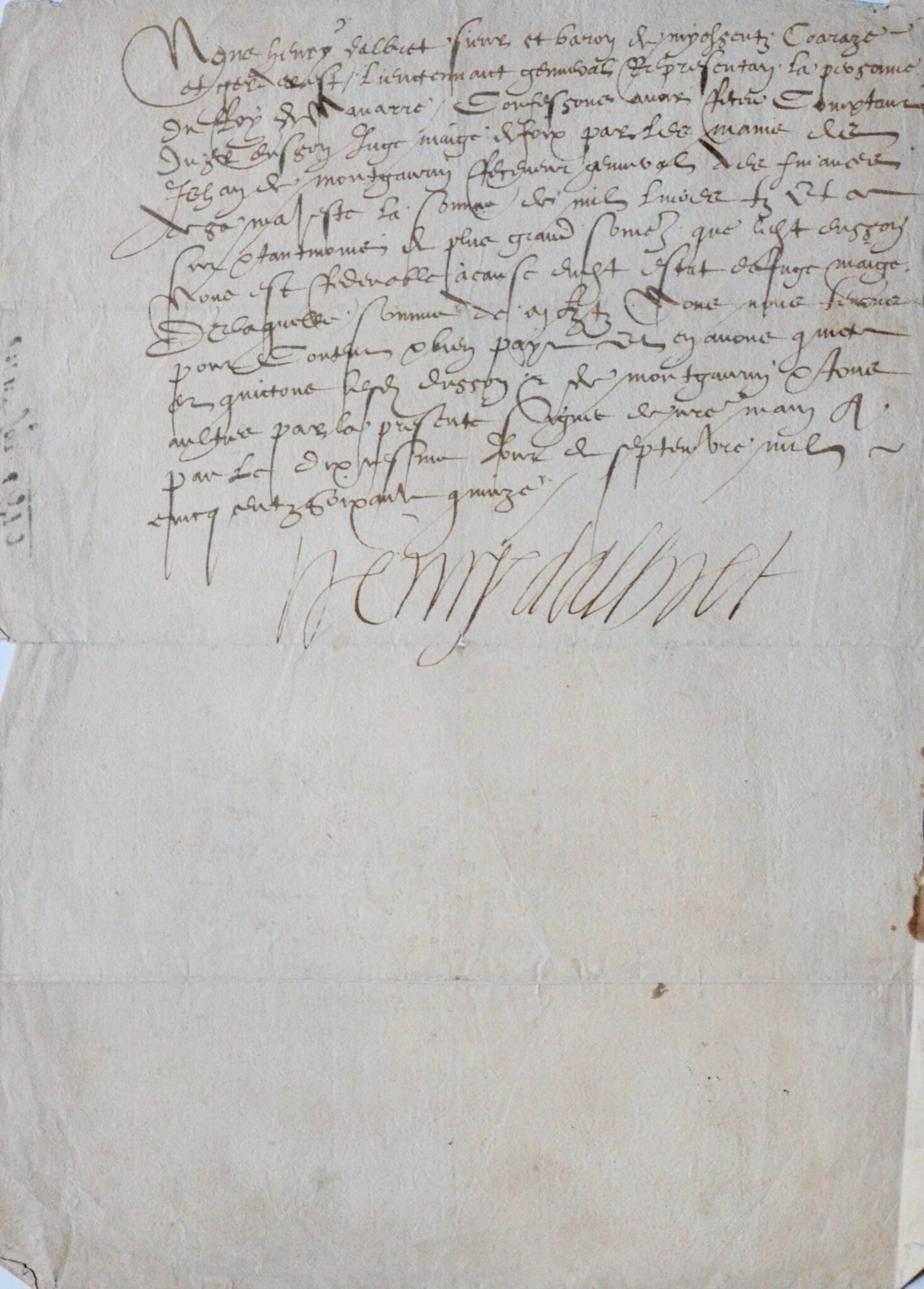 Henri Ier d'Albret reçoit 1000 livres du juge-mage de Foix – vue 2 Henri Ier d'Albret reçoit 1000 livres du juge-mage de Foix – vue 2