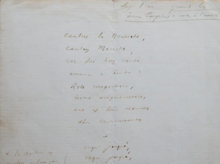 « Li noço de Ranquet » long manuscrit d&rsquo;un poème mis en chanson de Frédéric Mistral