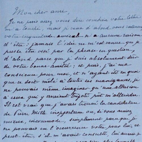 Belle lettre d'Abel Hermant relative à la candidature inopportune de Pierre Mille à l'Académie – vue 2