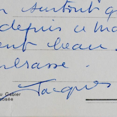 Carte autographe du comédien sociétaire de la Comédie-Française, Jacques Sereys