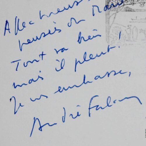 Affectueuse carte d'André Falcon, sous un ciel marocain pluvieux