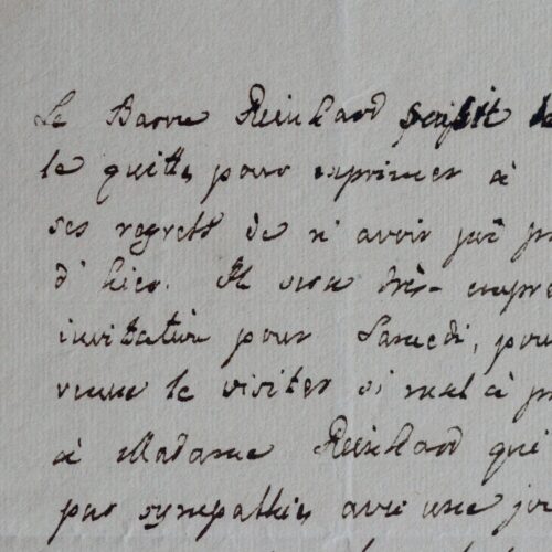Le baron de Reinhard accepte une invitation chez le comte de Salm Dyck