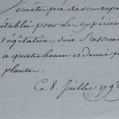 Lavoisier rappelle à Thouin la date des expériences sur la végétation, au Jardin des plantes