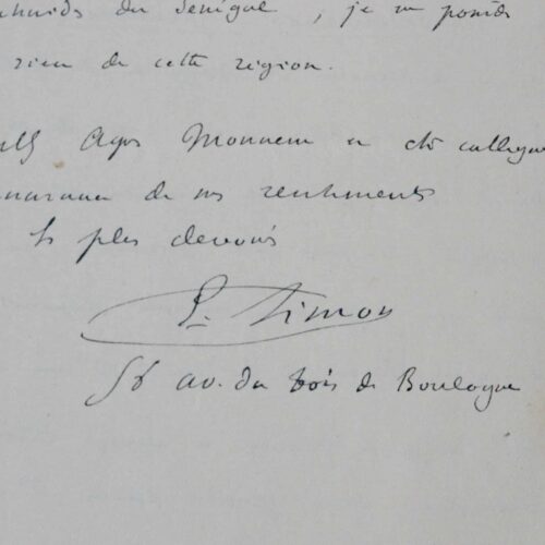 Rare lettre de l'arachnologue Eugène Simon sur la mygale de Walck