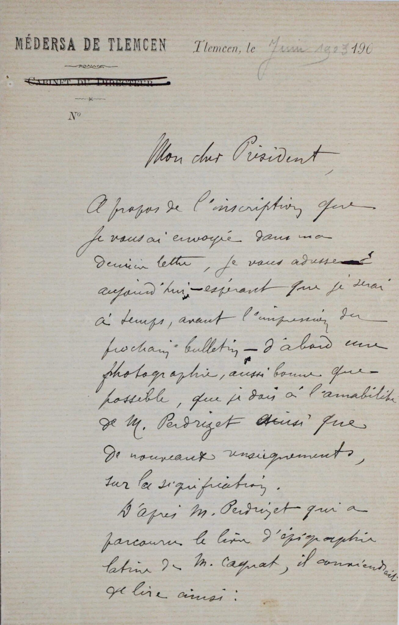 Alfred Bel décrit la découverte d'une inscription latine en Algérie – vue 4 Alfred Bel décrit la découverte d'une inscription latine en Algérie – vue 4