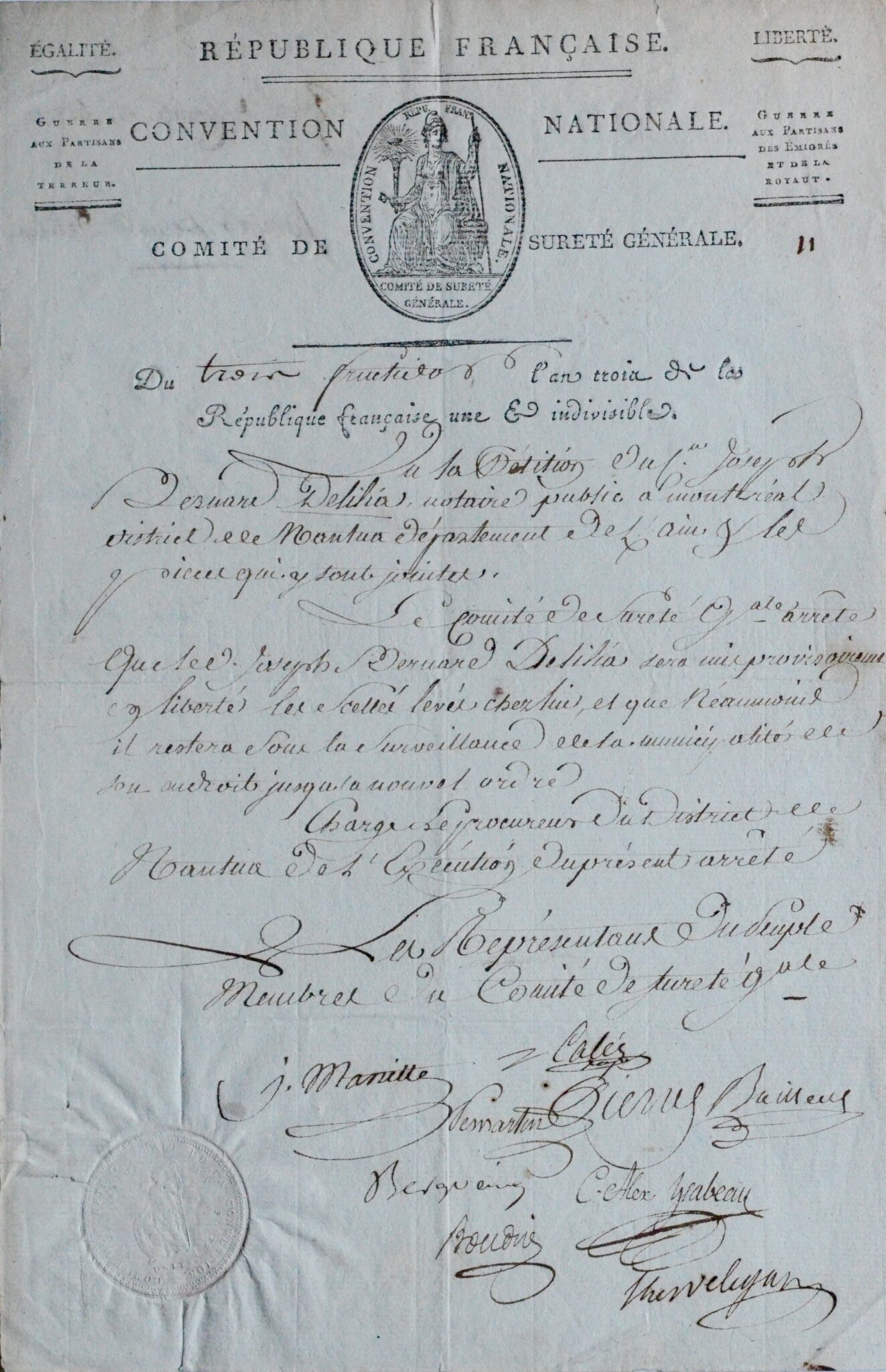 Révolution : le constituant Joseph-Bernard Delilia provisoirement libéré – vue 2 Révolution : le constituant Joseph-Bernard Delilia provisoirement libéré – vue 2