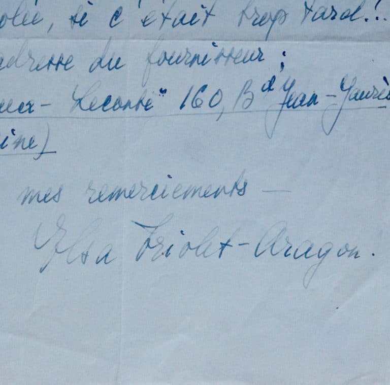Elsa Triolet reçoit deux lettres l&rsquo;une pour elle, l&rsquo;autre pour Louis Aragon