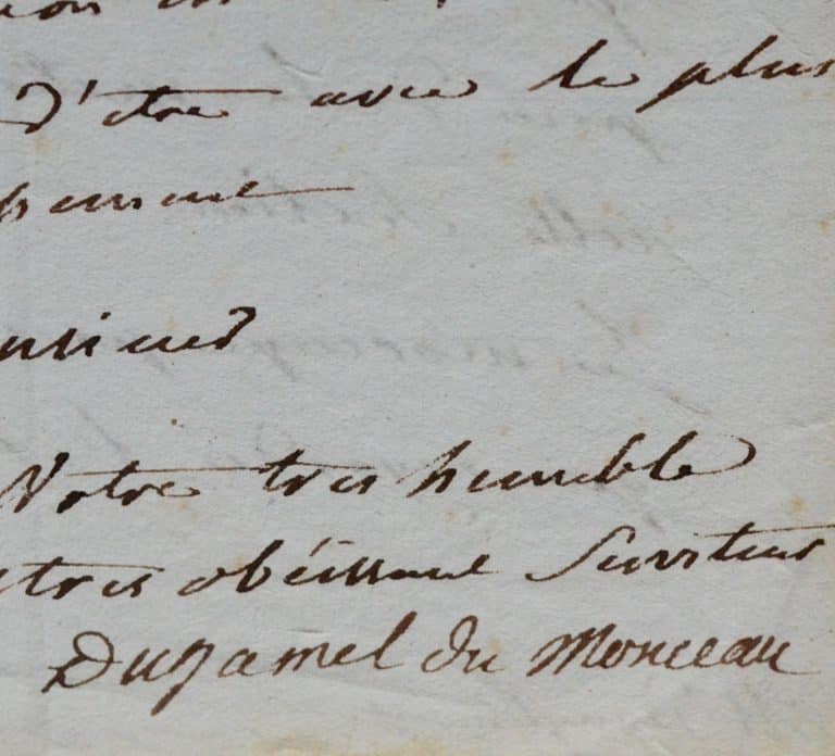 Rare lettre de Duhamel Du Monceau sur son Traité général des pêches et histoire des poissons