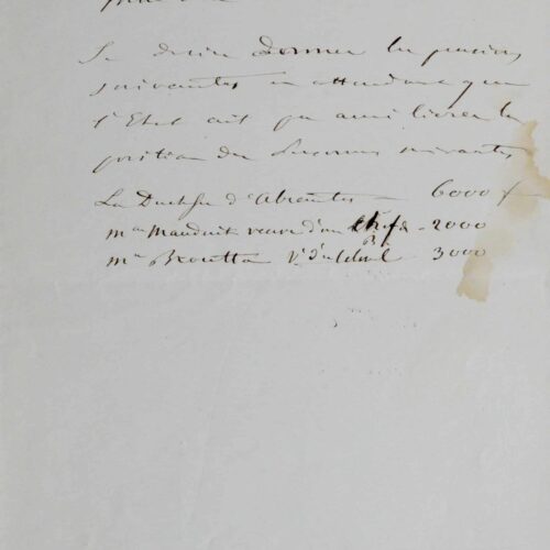 Napoléon III donne 3 ordres paiements, notamment pour la duchesse d’Abrantès – vue 2