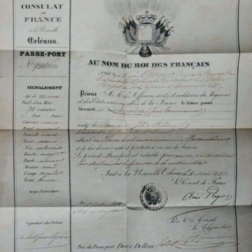 1847 : passeport délivré à un français de la Nouvelle-Orléans, en Louisiane