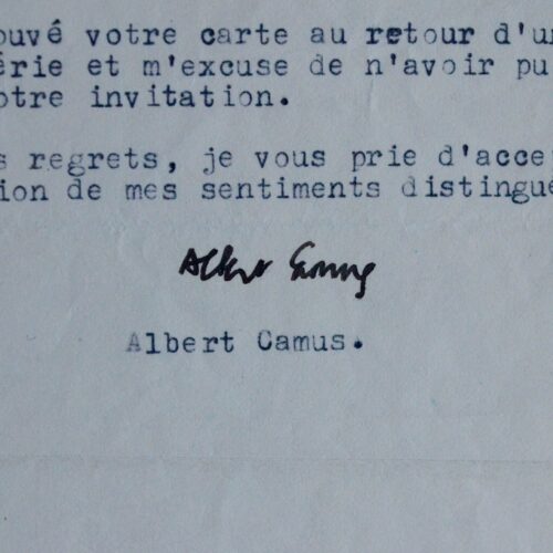 Albert Camus rentre d'Algérie et s'excuse d'avoir raté une invitation