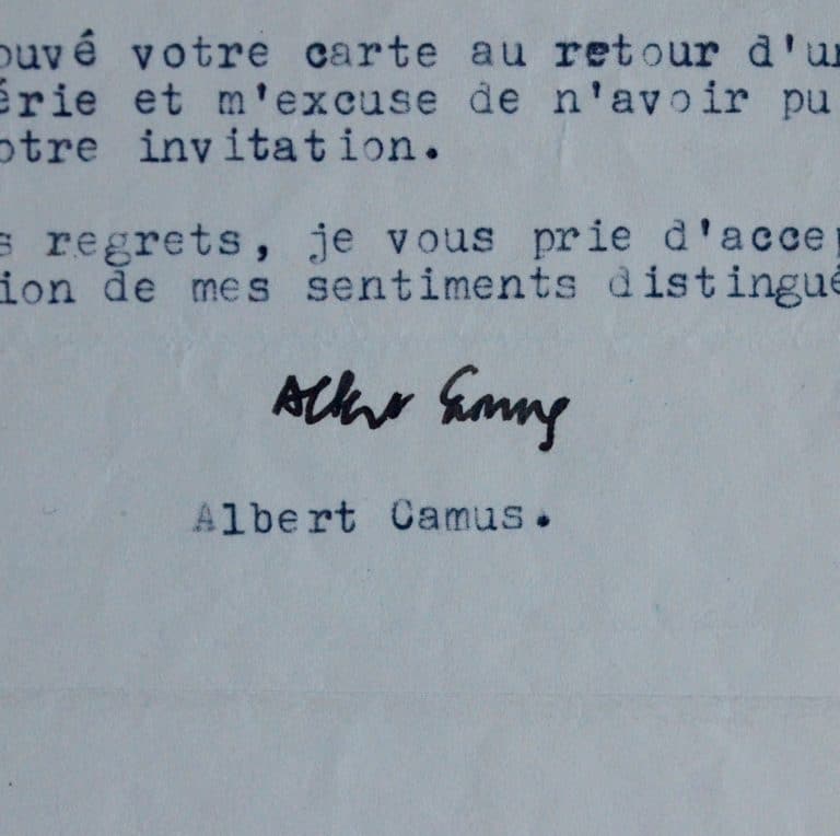 Albert Camus rentre d&rsquo;Algérie et s&rsquo;excuse d&rsquo;avoir raté une invitation