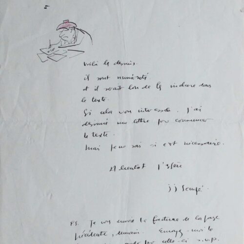 Belle lettre de Sempé illustrée d'un autoportrait – vue 2