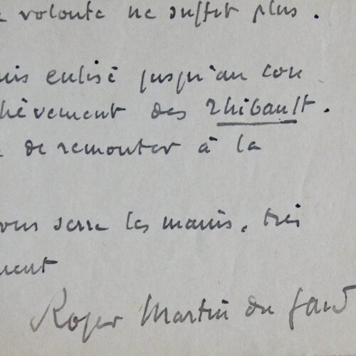 Lettre de Roger Martin du Gard à Marcel Jouhandeau sur Les Thibault et Images de Paris