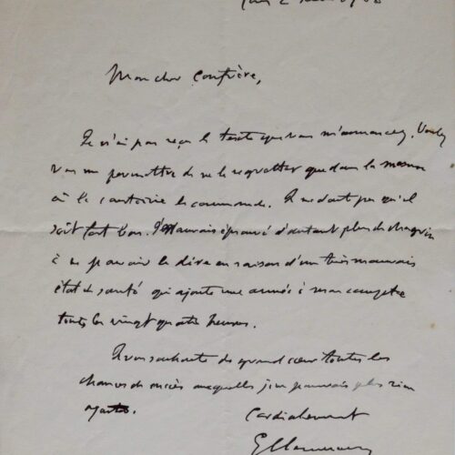 Belle lettre de Georges Clemenceau, âgé et malade – vue 2